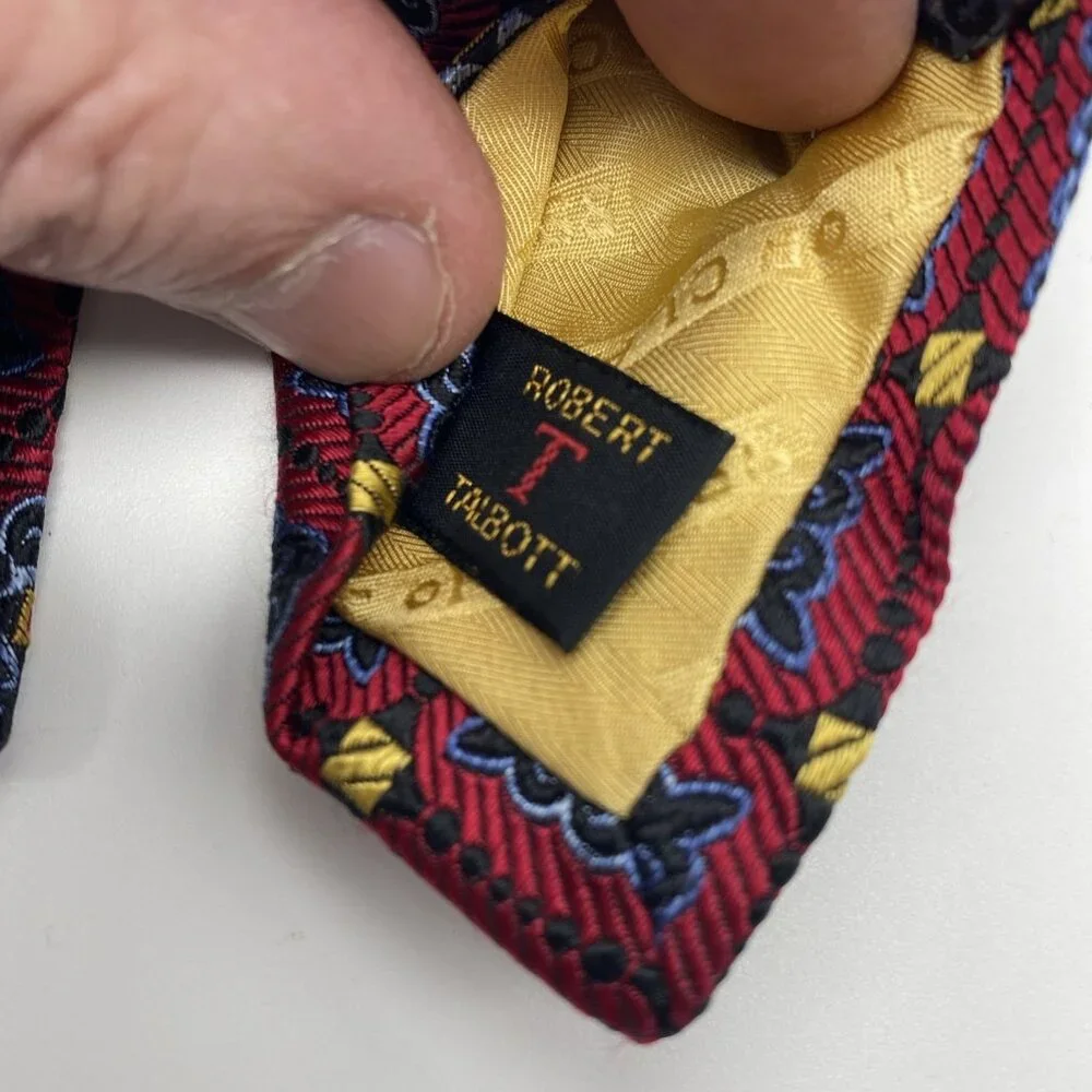 Robert Talbott Best of Class for Nordstrom 100% Silk Tie Red Blue Gold 58” x 4” - Picture 6 of 14